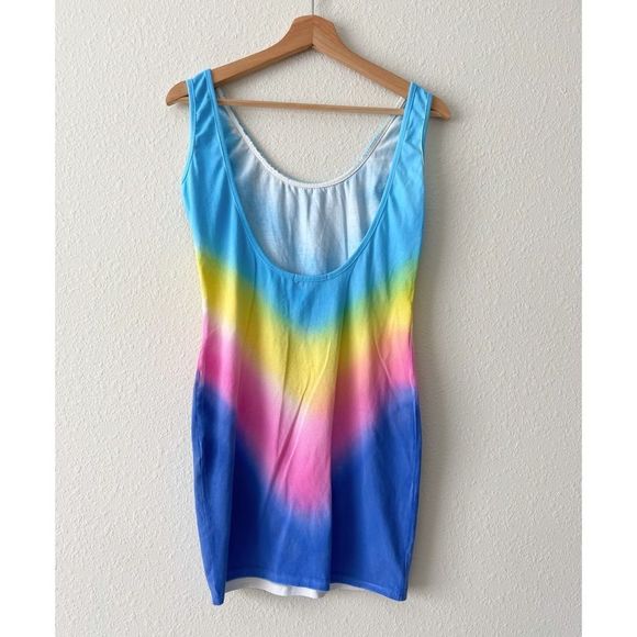 Boohoo Rainbow Midi Dress/Coverup with Fringed Neckline Size 6 - Picture 2 of 3